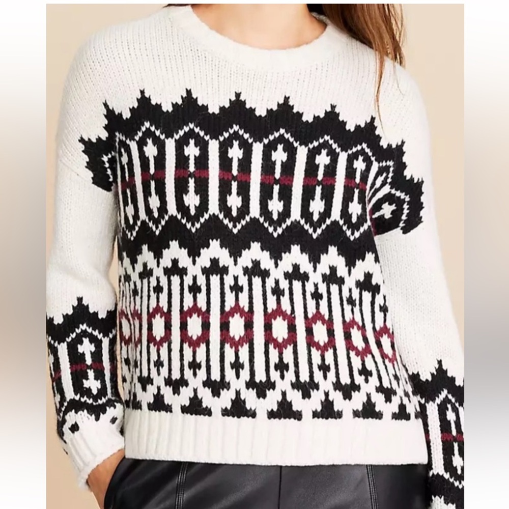 Loft Lou & Grey Fair Isle Slouchy Crewneck Sweater Size Medium NWT Whisper White